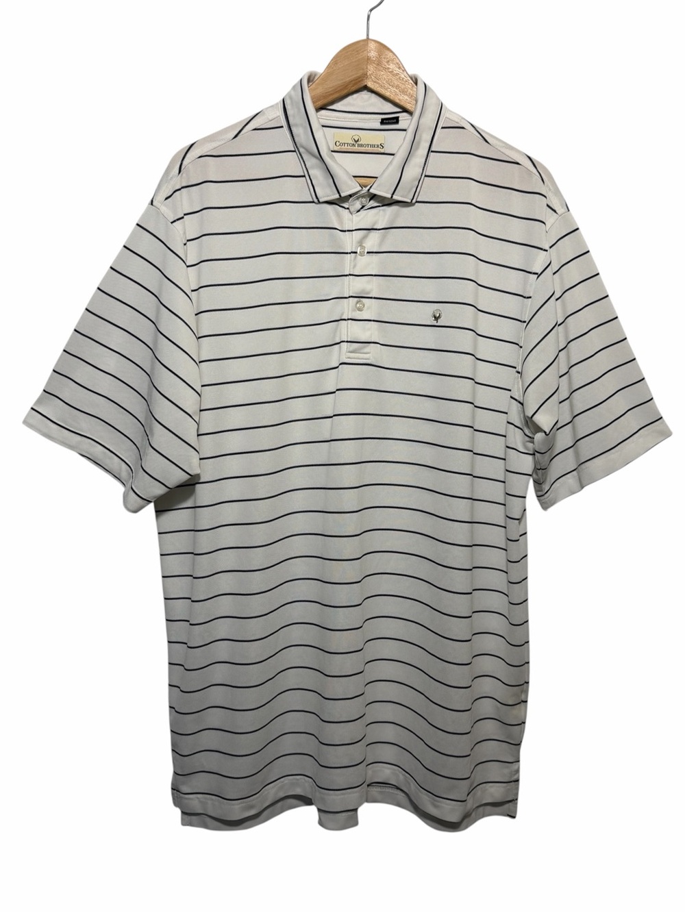 Cotton Brothers Mens White Black Striped Short Slv Polo Shirt Sz XL Performance